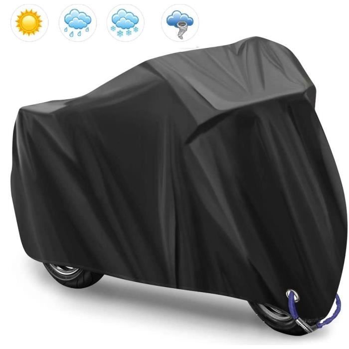 Bâche Couverture Moto Scooter 265*105*125cm Housse de Protection XXXL Moto Scooter Imperméable Exterieur Anti-UV Poussière Noir