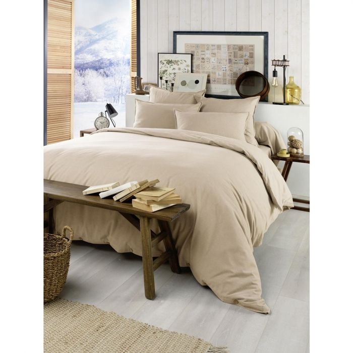 Housse de couette chaude en flanelle 240 x 200 cm Candice Beige