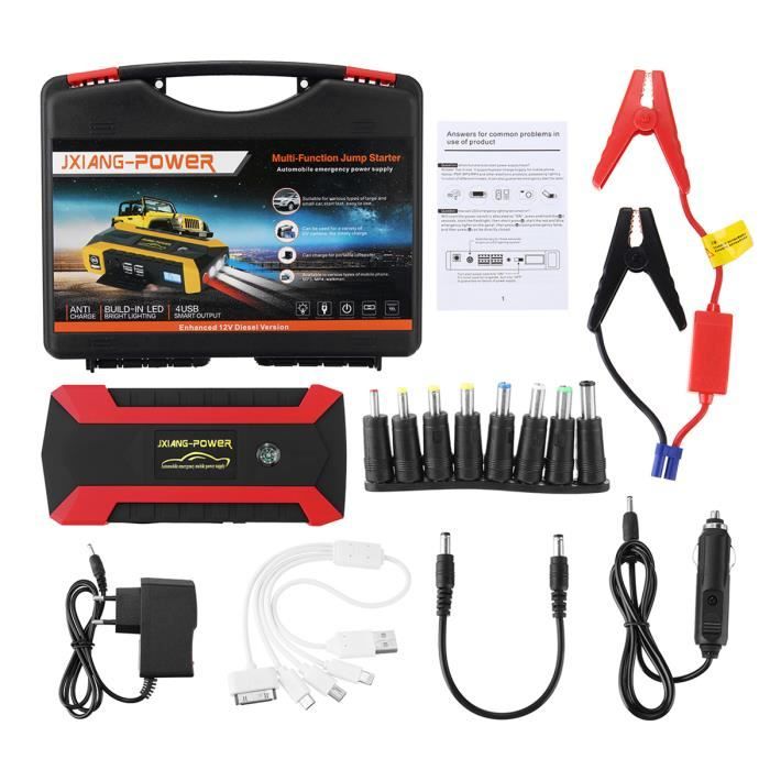 NEUFU Voiture Chargeur Batterie 89800 mAh Booster Car Jump Starter Pack 12V 4 USB Eu Plug