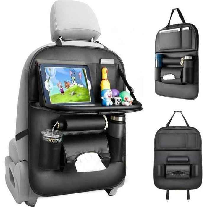 Organiseur pour Voiture Kick Mats cuir de Protecteur de Siège Arrière avec porte-tablette pliable Imperméable Organisateur- Noir