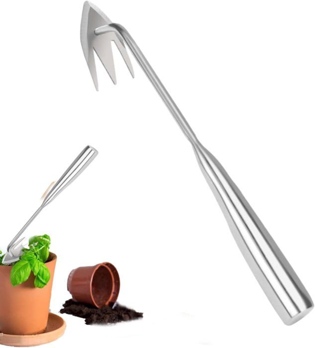 Désherbeur Manuel à 6 Dents Avec Houe - Longueur 36 Cm, Acier Scie - Pour Jardin, Balcon, Pots De Fleurs - 1
