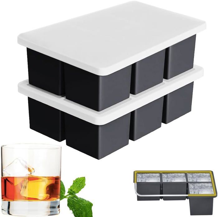 Bac A Glacon 2 Bacs De 24 Avec Couvercle, Bacs À Démoulage Facile Glaçons Silicone Noir/Jaune Pour Whisky, Cocktail, Glaces, Congélateur, Boissons