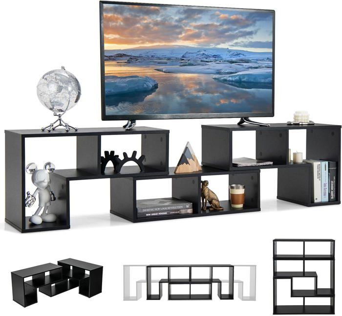GIANTEX Meuble TV Modulaire en 3 Pcs Combiné Libre- 3 Niveaux d’Etages avec 6 Compartiments- pour TV à 65- 134-180x 30x 43 cm-Noir