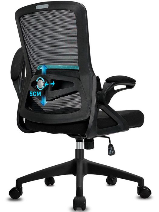 Chaise de bureau chaise ergonomique avec accoudoirs rabattables hauteur réglable chaise pivotante avec support lombaire 150KG