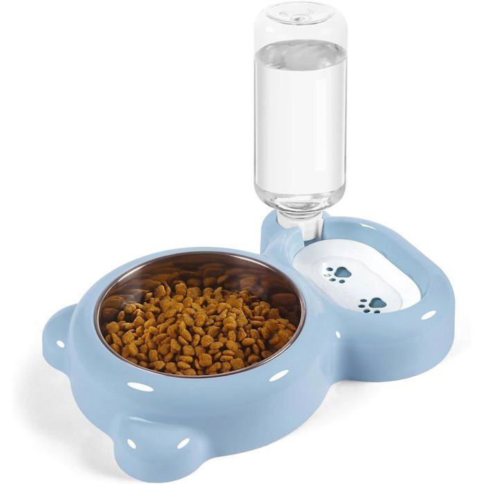 Ensemble de gamelles nourriture et eau pour chats avec distributeur deau et bol en acier inoxydable pour chats - Bleu clair