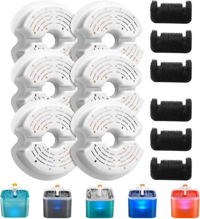 Meilleurs prix pour Filtres de Fontaine a Eau Chat,6PCS Filtres+6PCS Éponges de Fontaine à Eau pour Chat,Filtration Multiple,Cheveux Filtrants(Éponges)