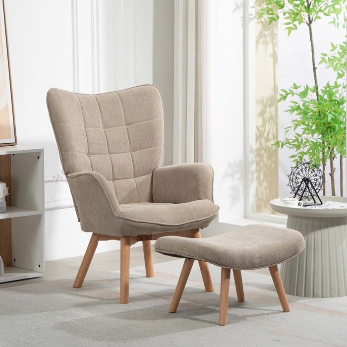 Fauteuil inclinable TV salon à oreilles repose-pieds velours côtelé rembourré pieds bois chaise longue confortable kaki Fauteuil inclinable TV salon à oreilles repose-pieds velours côtelé rembourré pieds bois chaise longue confortable kaki