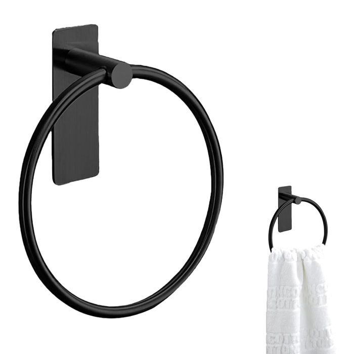Porte-serviettes - Sans perçage - Acier inoxydable - Noir