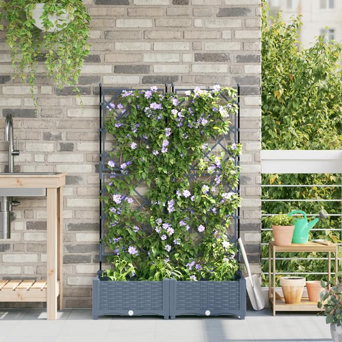 Jardinière avec treillis - Gris clair - 80x40x1255 cm - Plastique - Intérieur/Extérieur