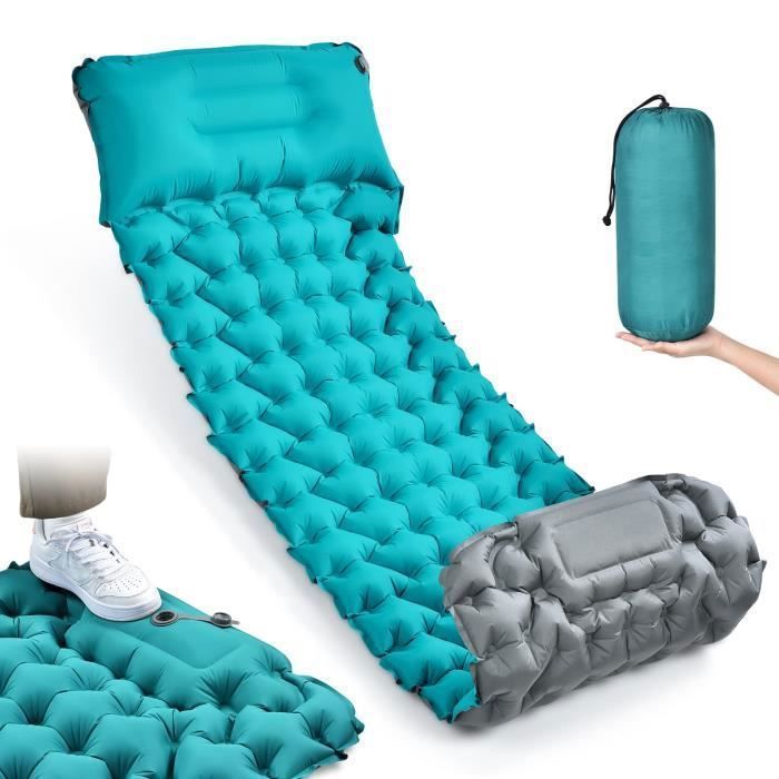 Matelas Gonflable Camping Autogonflant Simple Portable Avec Oreiller & Pompe à Pied pour Camping Plage Tente MATELAS DE CAMPING