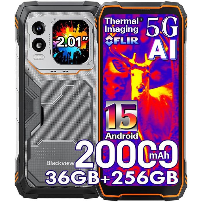 Blackview XPLORE 1 Pro 5G Téléphone Portable Incassable 20000mAh 36Go+256Go/2To Android 15 6.78 NFC/AI/Dual SIM - Orange