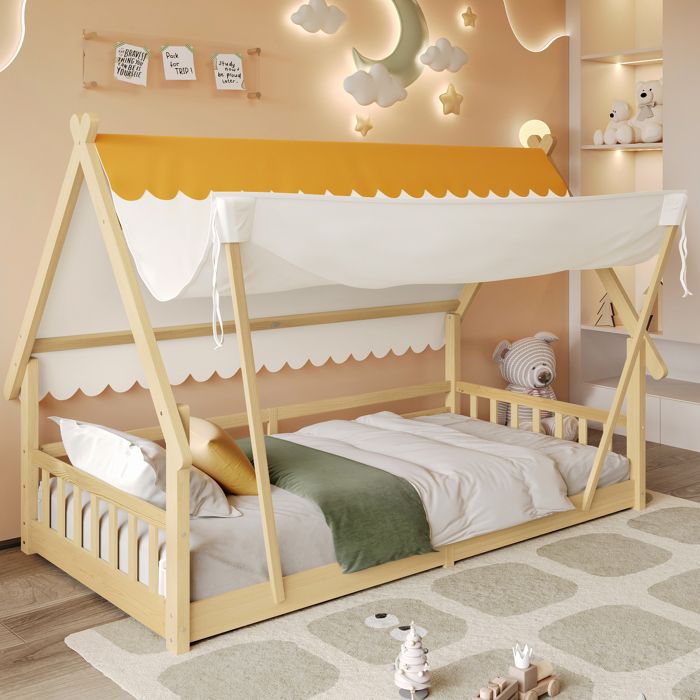 Lit Mezzanine Enfant 90x200 Cm Avec Rangements - Blanc - Pin Et MDF - Échelle Et Garde-corps Inclus - Sans Matelas - Style Minimaliste