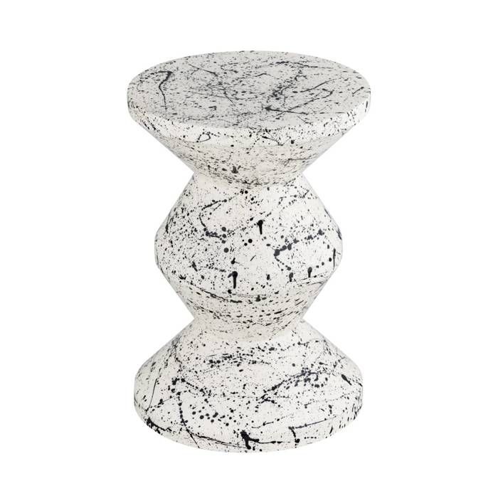 Table dappoint. bout de canapé. table de chevet acier émaillé. motif moucheté noir Ø33 x H 47cm - Zina