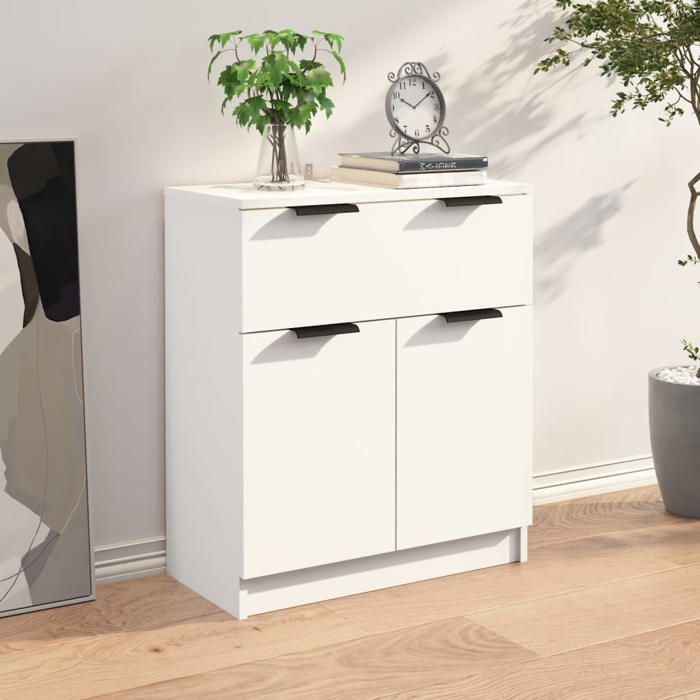 Blanc Buffet de rangement - SOLOMOON - Commode salon - Blanc 60x30x70 cm - Bois dingénierie FR4920