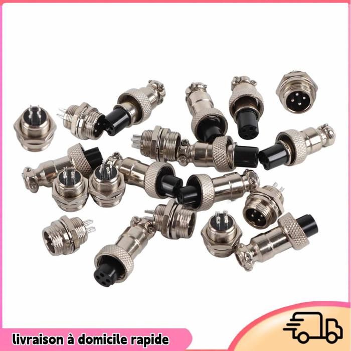 Lot 16 Pièces Connecteurs Aviation GX12 3 Broches Mâle Femelle - 5A 12mm Avec Capuchons Caoutchouc Et Tournevis