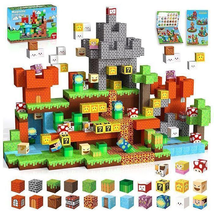Bloc De Construction Magnétique -Construction Magnetique NABAN -Magnetic Building Blocks-150 Pièces -Cadeau pour Les Enfants 3 ans+