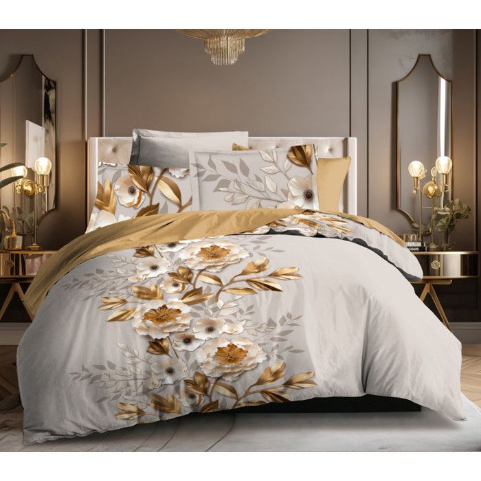 Parure de draps 4P Louna lit 140 x 190 Or Igami Coton Pur