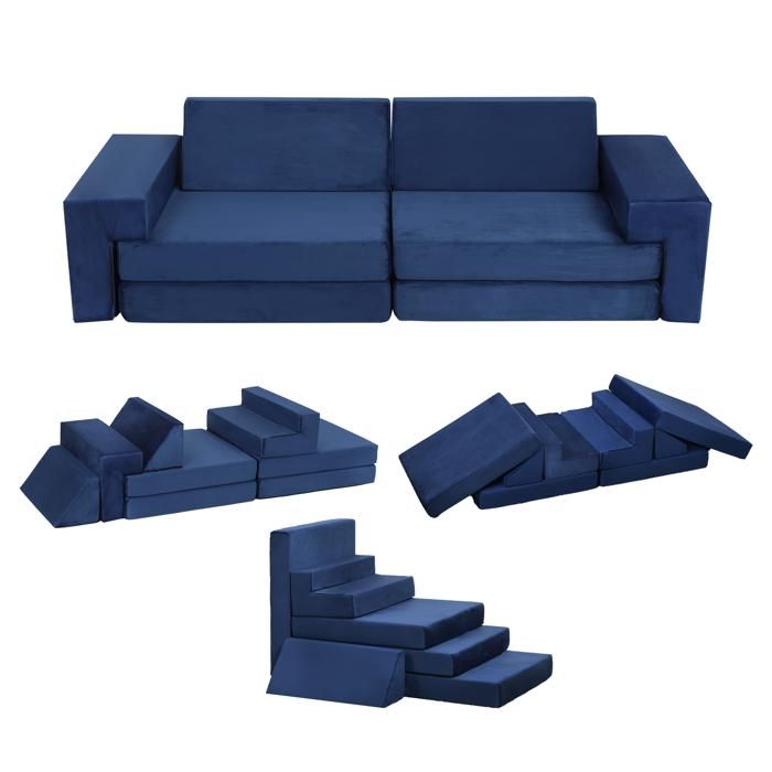 Canapé pour Enfants Canapé Modulaire à Construire des Forts+ Housse Amovible et Coussin de Mousse 8PCS 55.8 x152.4 x30.4 cmBleu
