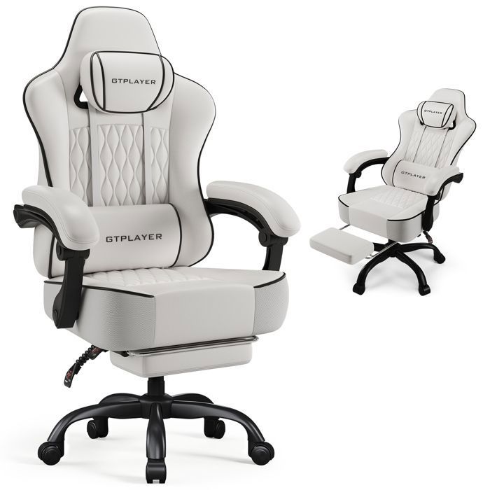 Chaise Gaming Ergonomique Synchrone Accoudoirs Réglables Coussins LombaireTête Siège Épais Tissu - vue 6