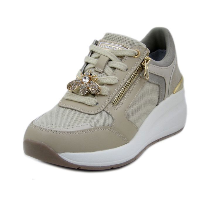 LUMBERJACK Basket Femme compensé - LUMBERJACK - Cuir et textile - Beige - Lacets et zip