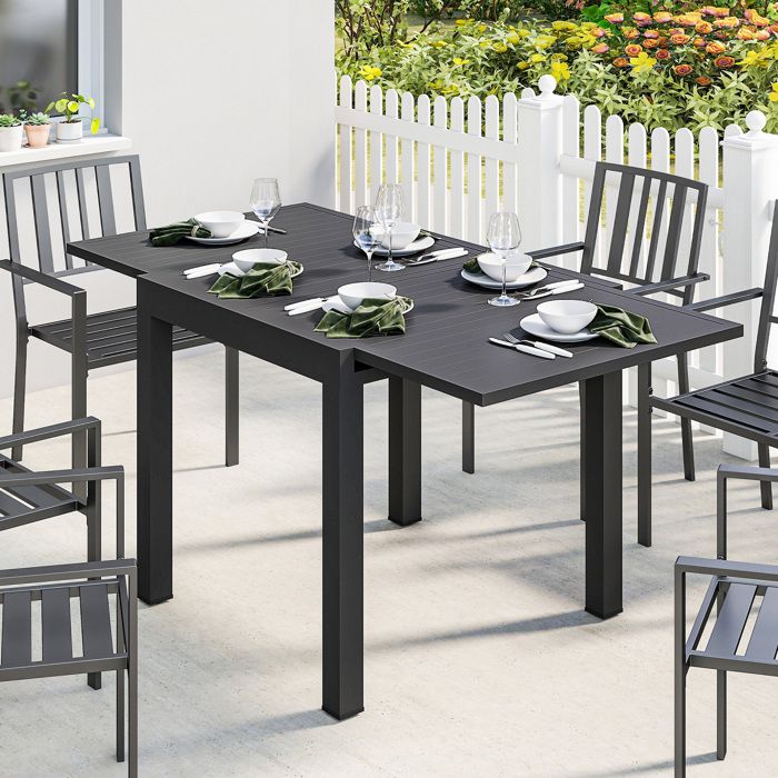 Table de jardin extensible table extérieur pour 4-6 personnes avec rallonge auto-stockée aluminium 80-160 x 80 cm noir