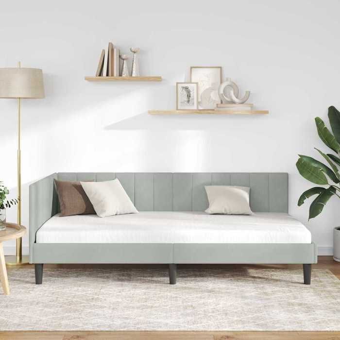 BEAU Cadre de lit dangle - SARAZYJ - Design en L - Lit de repos - Lit de jour - Gris clair 90cm x 190cm Velours - 52024