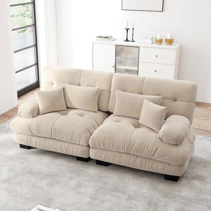 Canapé dangle chenille canapé double - 2 coussins lombaires+2 coussins décoratifs Cadre en bois massif Canapé chenille rétro doux