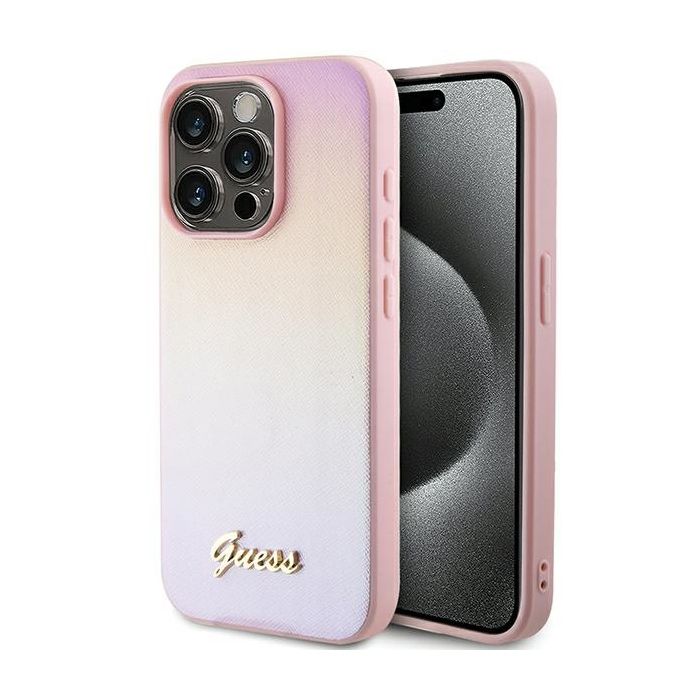 Guess Coque Saffiano pour iPhone 14 Pro Max rose irisé Rose - vue 4