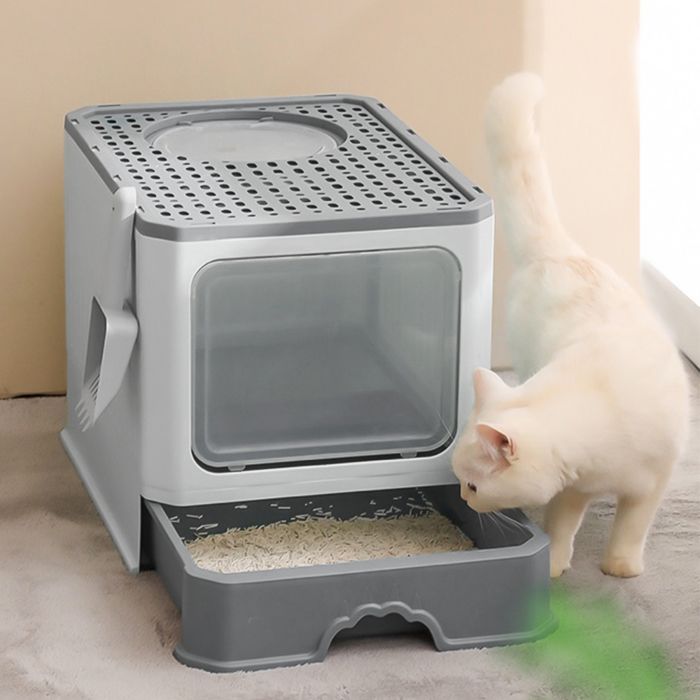 KEDIABac à litière pour Chats Couvert Tiroir Amovible Inclus Une Pelle Catbox Design à Tiroir (37x50x38)cm gris
