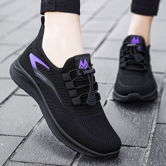 Basket Femme Couleur unie Aéré décontractées Chaussure de Sport légères Noir
