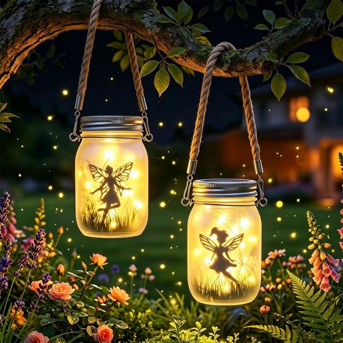 Lot de 2 Lanternes Solaires LED Extérieures Fée IP65 Étanche Lampe Solaire de Jin Mason Jar Lumiere Lot Lot de LAMPADAIRE DE JARDIN