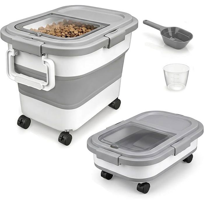 Boite Croquettes Chien Pliable avec Roulettes 18L Conteneur de Stockage Hermétique pour Nourriture Sèche 18.0 liters
