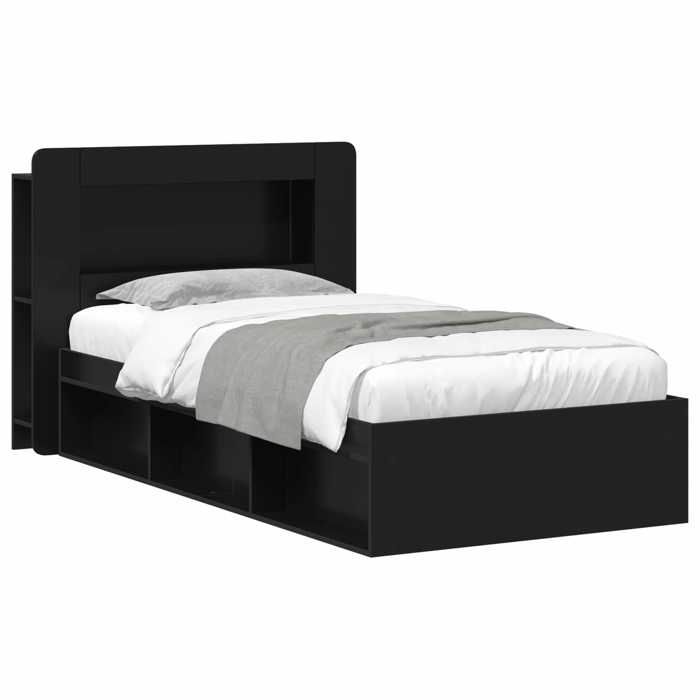 Lit coffre - Cadre de lit simple avec rangement - vidaXL - noir - bois dingénierie - 90 x 190 cm 8447766