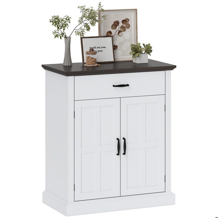 Commode - MINIMAL - Style Rústico - 2 portes & 1 tiroir - MDF aspect bois blanc - Support 46 kg anti-basculement Commode - MINIMAL - Style Rústico - 2 portes & 1 tiroir - MDF aspect bois blanc - Support 46 kg anti-basculement