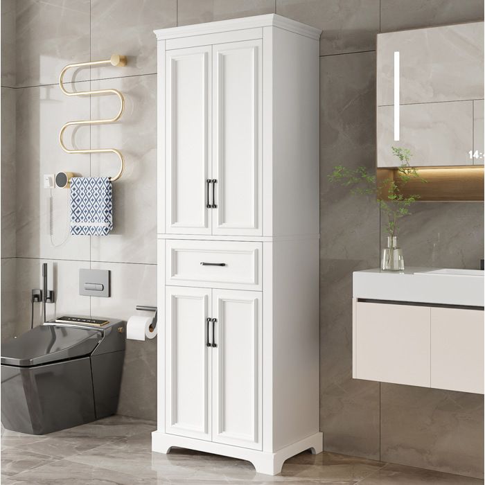 Colonne Salle De Bain MDF Blanc Armoire De Rangement FloraGrace Pour Petite Salle De Bain Soft-Close 60x40x180cm