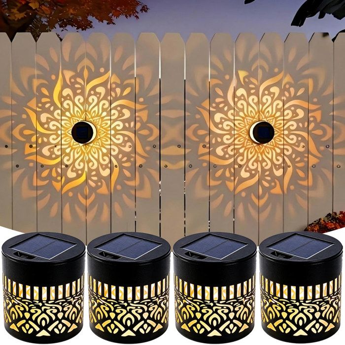 4 Pièces Lampe Solaire Exterieur LED Applique Murale Lumières Mandala IP65 Étanche projecteur décoratif dextérieur pour patio