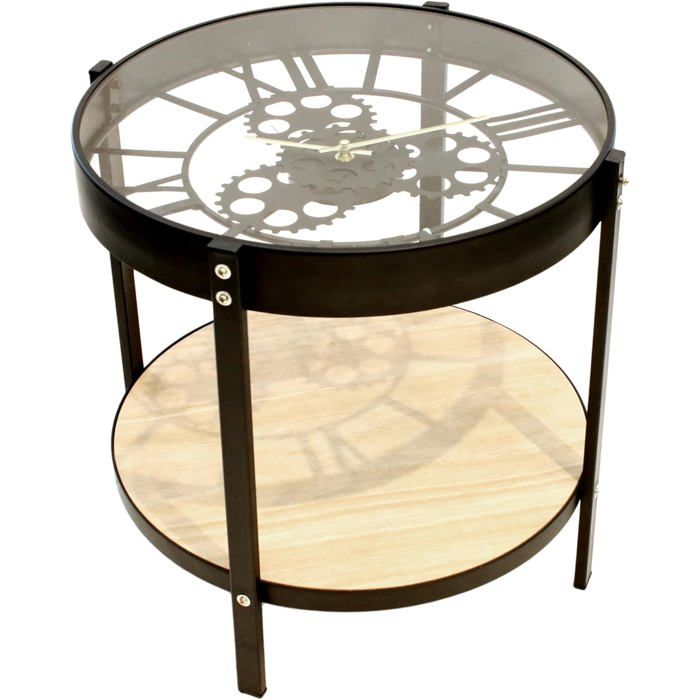 Table Basse DAppoint Ronde Horloge Petit Modèle NoirMétal Et VerreTable Basse DAppoint RondeMotif HorlogePetit ModèleSalon