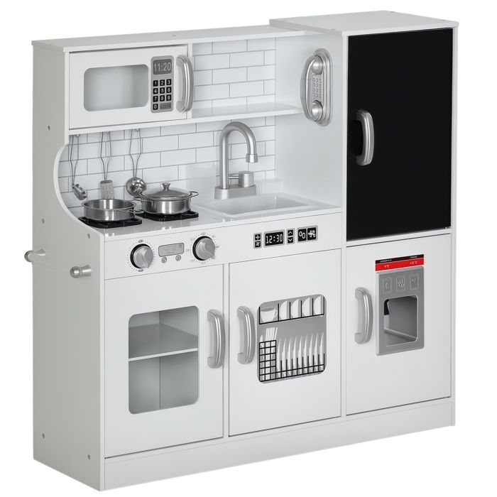 Cuisine enfant - AIYAPLAY - dinette enfant de 3-8 ans téléphone tableau noir micro-ondes cuisinière évier blanc