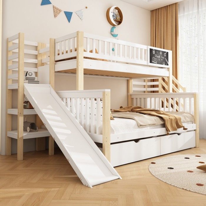 Lit enfant multifonctionnel avec escalier rangements toboggan tableau 140x200cm & 90x200cm blanc Lit enfant multifonctionnel avec escalier rangements toboggan tableau 140x200cm & 90x200cm blanc