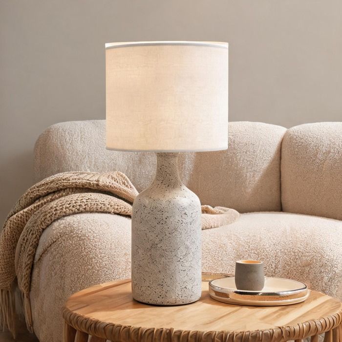 Lampe A Poser en Céramique Lin Sable Blanc 22 x 22 x 45 cm