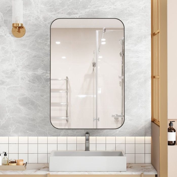 Armoire à Miroir Rectangulaire Mural avec Cadre Métal Noir Étagères Réglables pour Salle de Bain