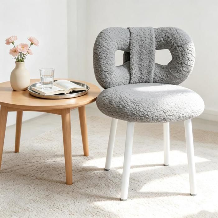 VIVOLILV Fauteuils et Chaises avec Pieds en Métal Fauteuil salon Gris Avec dossier à nœud papillon Chaise Coiffeuse Rembourrées