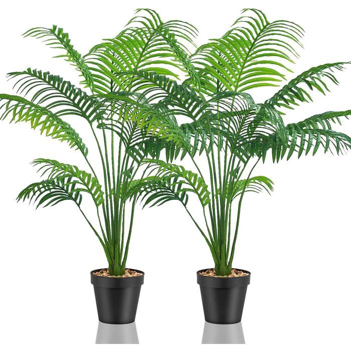 Plantes artificielles décoratives en pot - Lot de 2 - Palmier artificiel jaune - 60 cm - 53 cm - Plastique