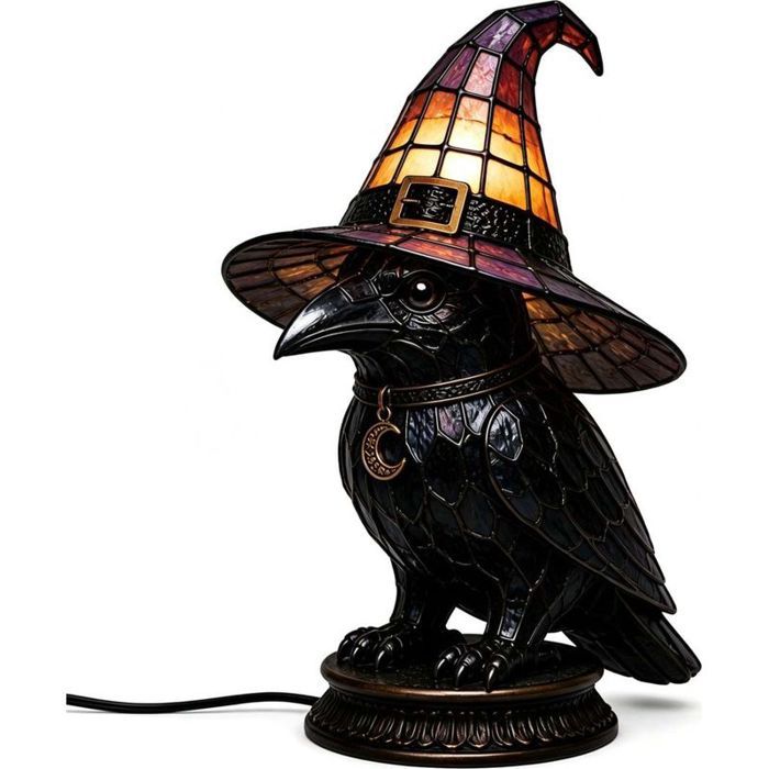 Lampe Corbeau Gothique Halloween Lampe de Table Décorative Abat-jour en Acrylique USB