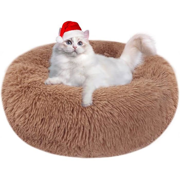 Panier Chien et Chat Moelleux Rond - L50 x l 50 x H 20 cm Donut Lit Confortable Lavable pour Chat Chien Petit Moyen Taille (M Café