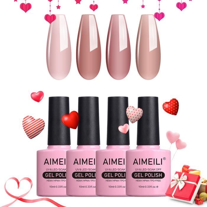 AIMEILI Soak Off UV LED Pastel Nudee Vernis à Ongles Gel Semi-Permanent 4 Couleurs Naturel Gel Manucure Nail Polish-10ml Kit21