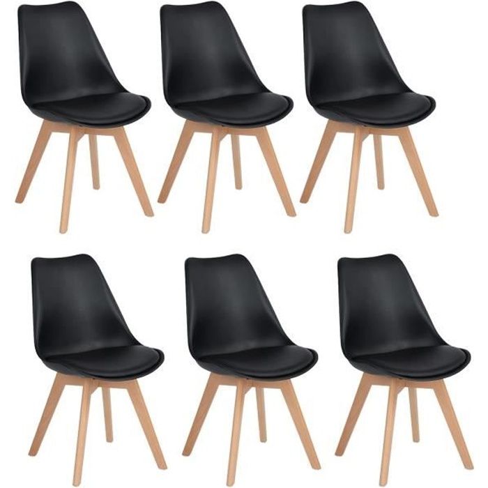 H.J WeDoo Lot de 6 chaises de salle à manger  Noir  Scandinave  SGS