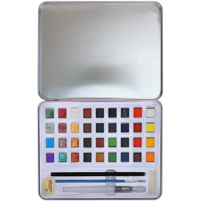 Tobios Mini kit d'aquarelle Tobios, ensemble de peinture aquarelle de poche pour artistes de voyage, boîte de peinture à grille en bois, ensemble aquarelle de voyage avec palettes pour les amateurs