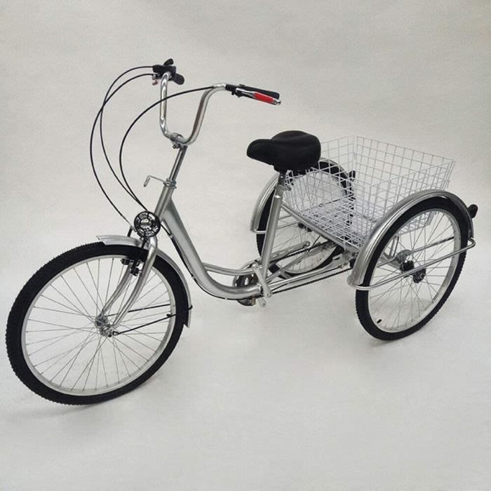 Tricycle Pour Adultes 6 Vitesses 24 Pouces Ailes Avant Et Arriere Guidons Reglables Grand Siege Cruiser Et Panier Pliant Arriere Cdiscount Sport