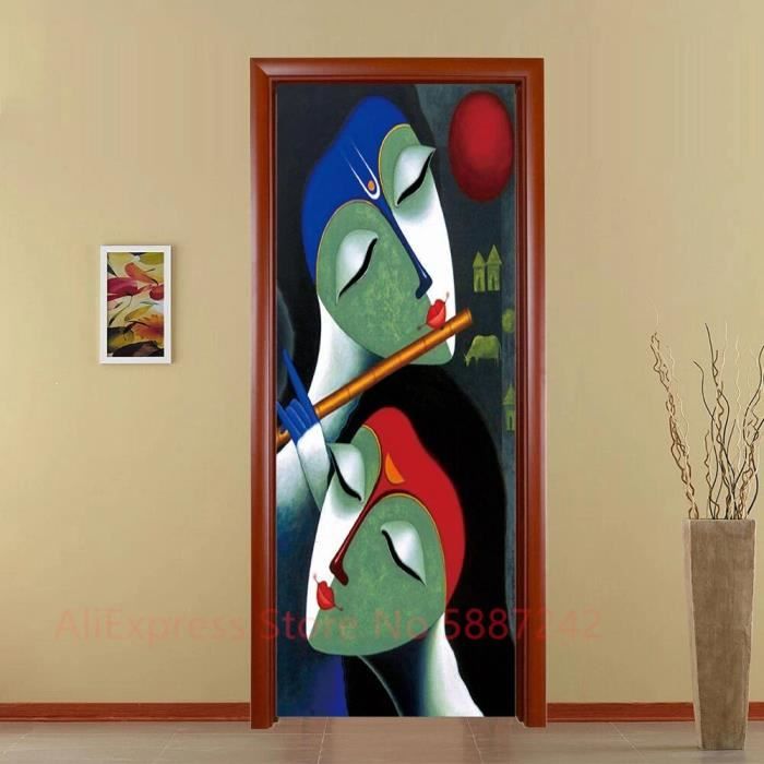 Sticker Porte Japonais Auto-adhésif 77x200 Cm - PVC 3D, Décoration Murale Facile, Pour Chambre, Salon, Salle De Bain